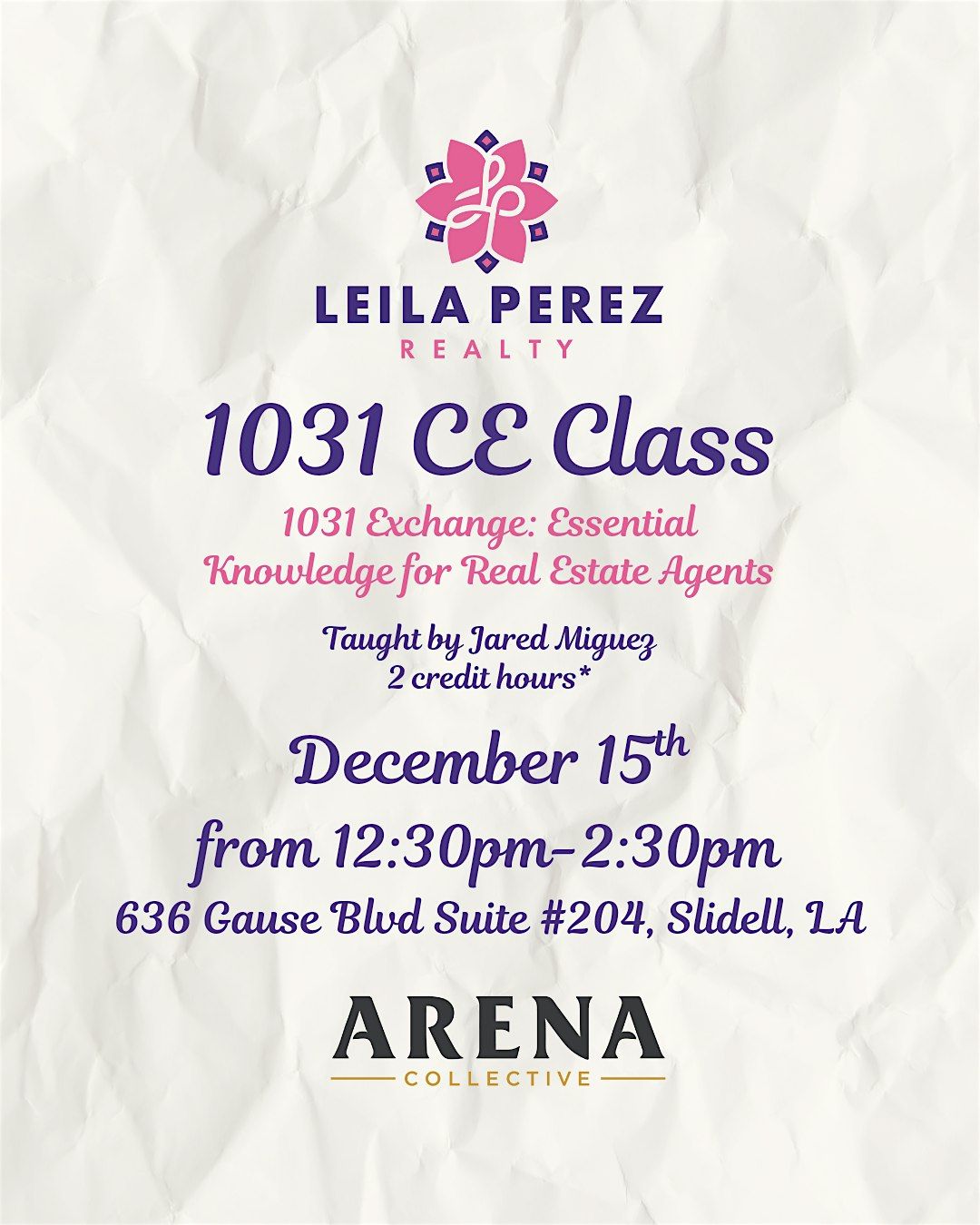 1031 CE Class with Leila Perez Realty, 15 December | Event in Slidell | AllEvents