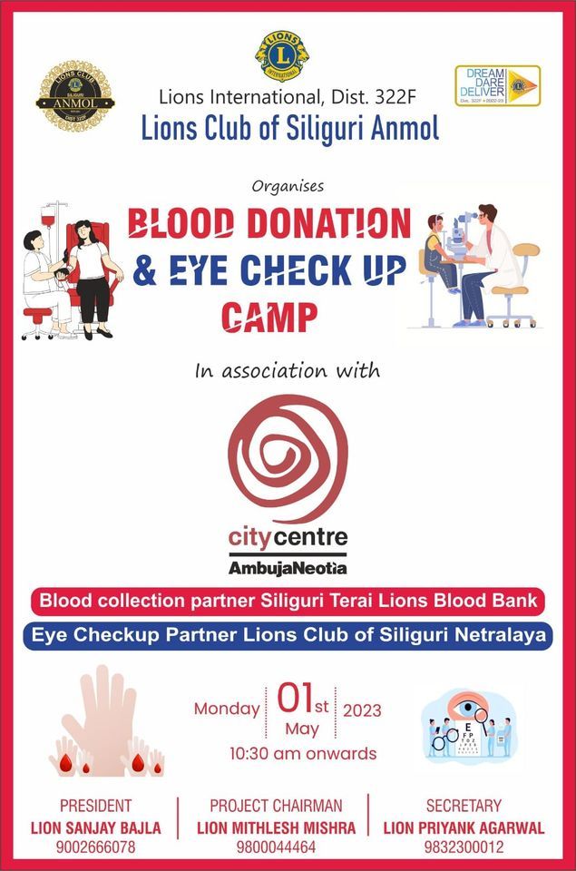 Blood Donation and Eye Checkup Camp, CITY CENTRE,SILIGURI, May 1 2023