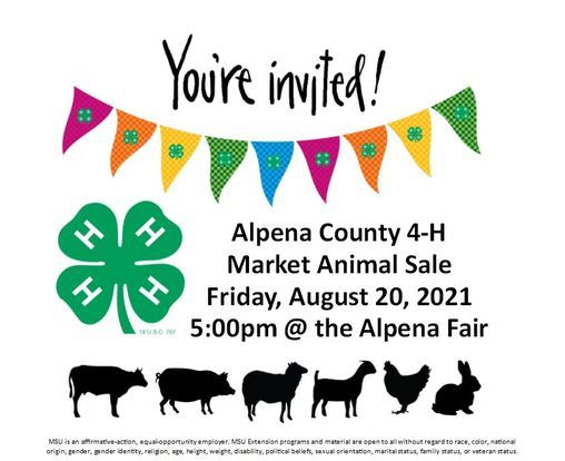 Alpena County 4 H Animal Market Sale Alpena County Fairgrounds August 20 2021 Allevents In Alpena County Fair 2022 Schedule