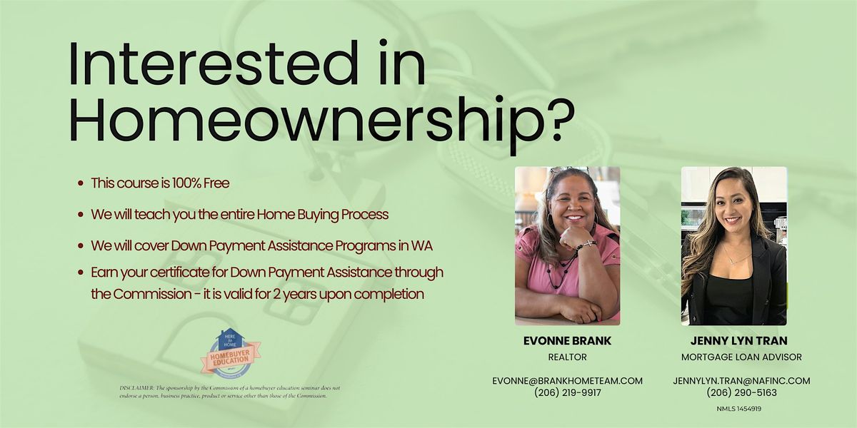 FREE First-Time Homebuyer Education Class: Down Payment Assistance in WA, 24 January | Event in Kent | AllEvents
