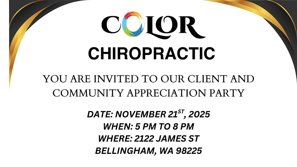 2025 Color Chiropractic Client and Community Appreciation Party, 21 November | Event in Bellingham | AllEvents