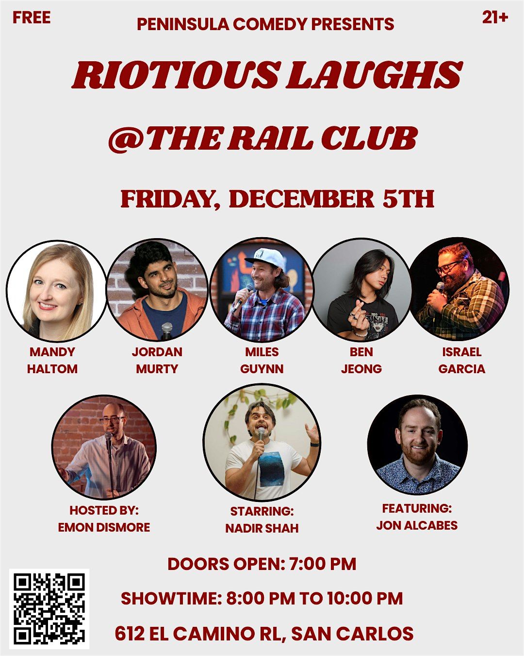 Riotous Laughs @The Rail Club, 5 December | Event in San Carlos | AllEvents
