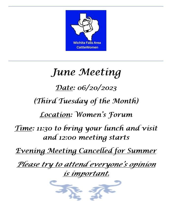 Wichita Falls CattleWomen Monthly Meeting, Forum Wichita Falls, 21 June