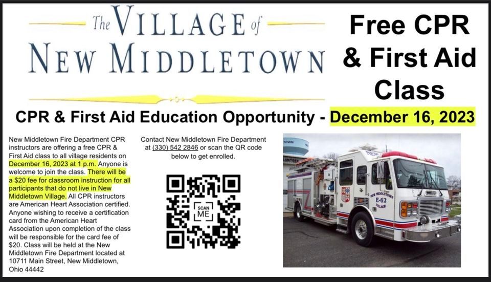 Free CPR class for residents of New Middletown Village, New Middletown