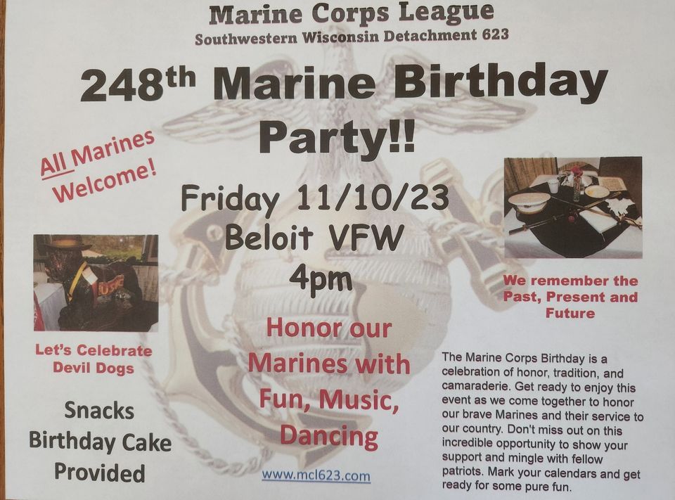 Marine Corps Birthday and First Friday Happy Hour, Beloit VFW Post 2306