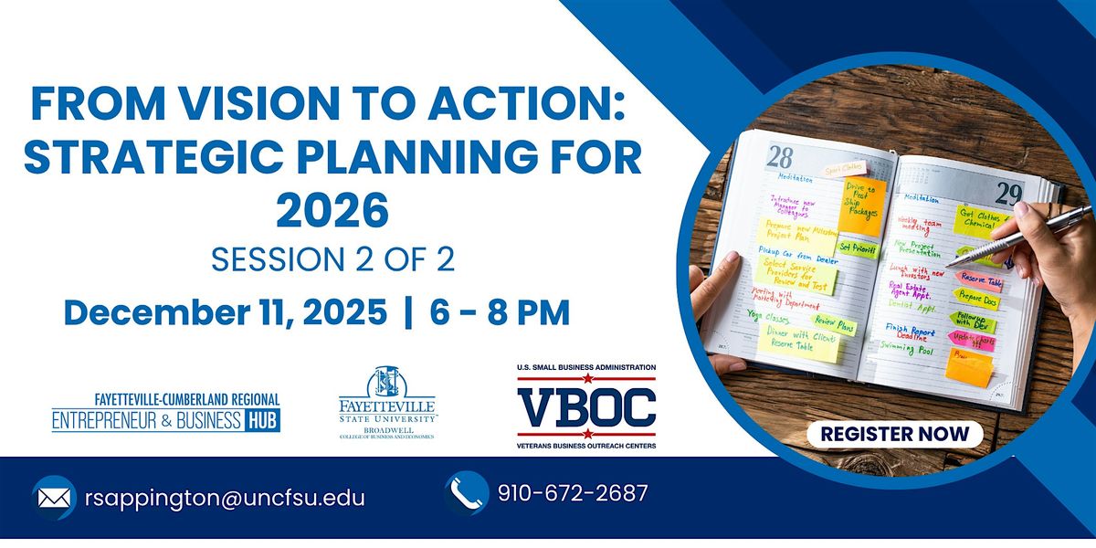 From Vision to Action: Strategic Planning for 2026 Session 2 of 2, 11 December | Event in Fayetteville | AllEvents