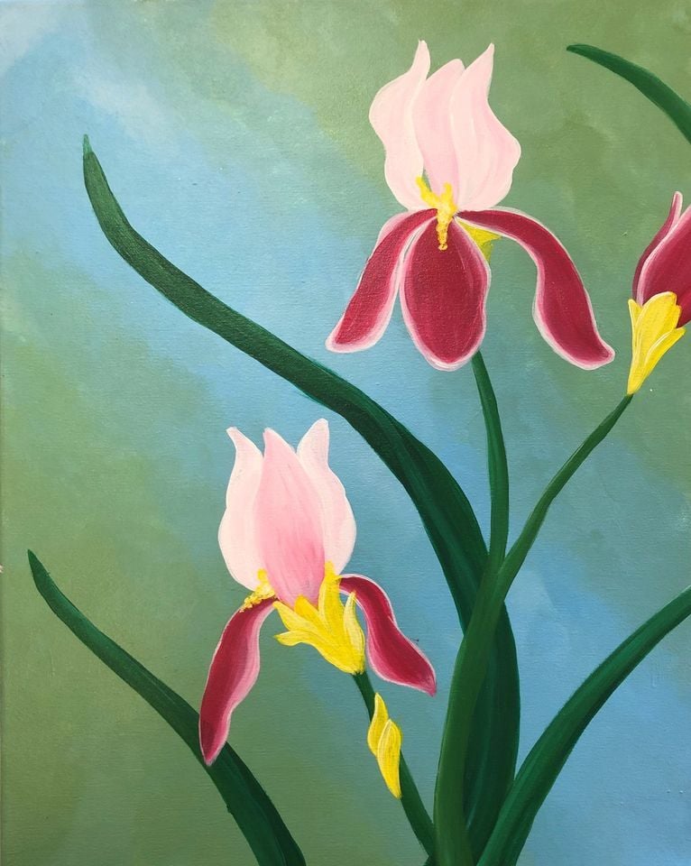 Iris Canvas Paint & Sip Class, Painted Grape Greensboro NC, March 4