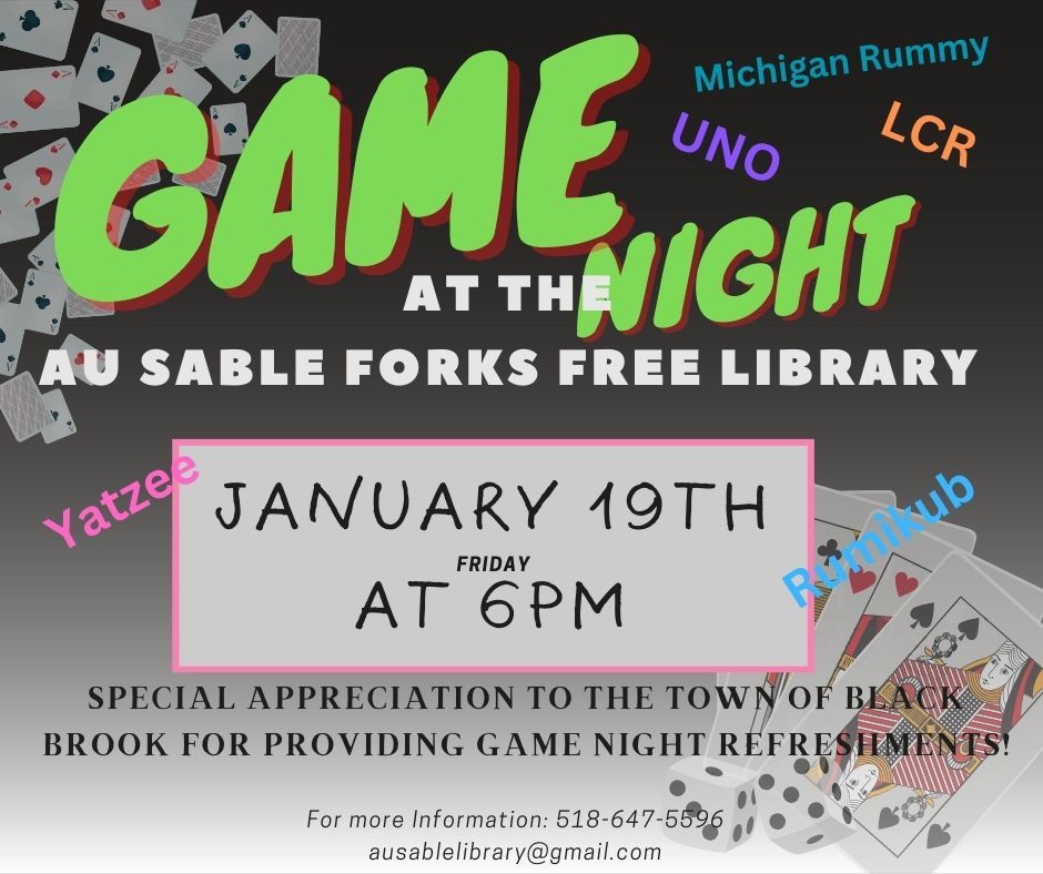 Game Night, Au Sable Forks Free Library, January 19 2024 AllEvents.in