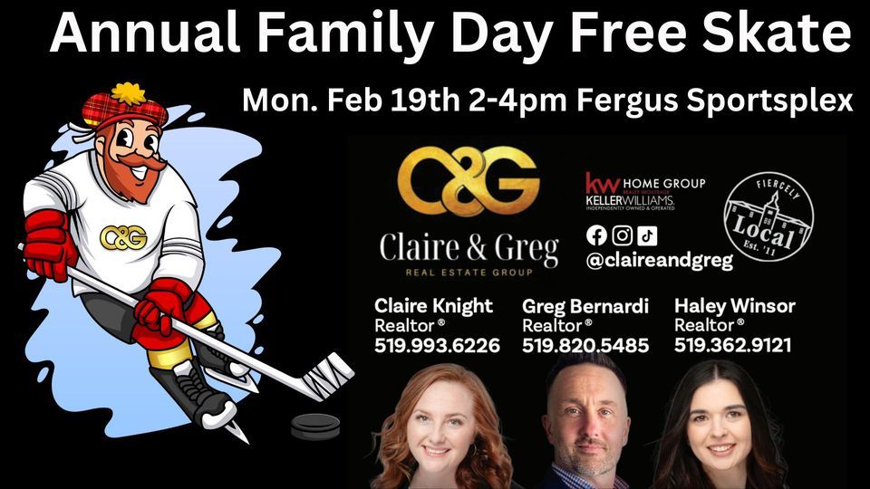 Family Day FREE SKATING Fergus Sportsplex, Center Wellington Sports