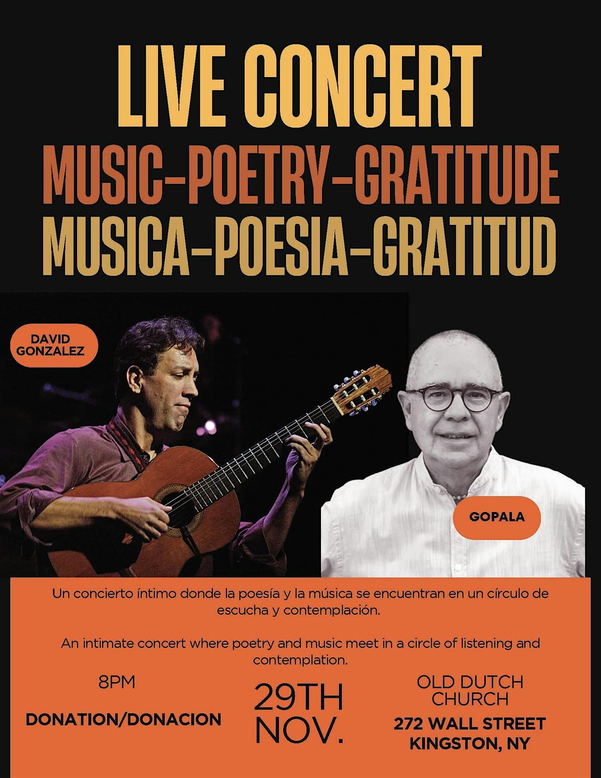 FUNDRAISER FOR THE UIDN - BILINGUAL POETRY AND MUSIC WITH GONZALEZ Y GOPALA, 29 November | Event in Kingston