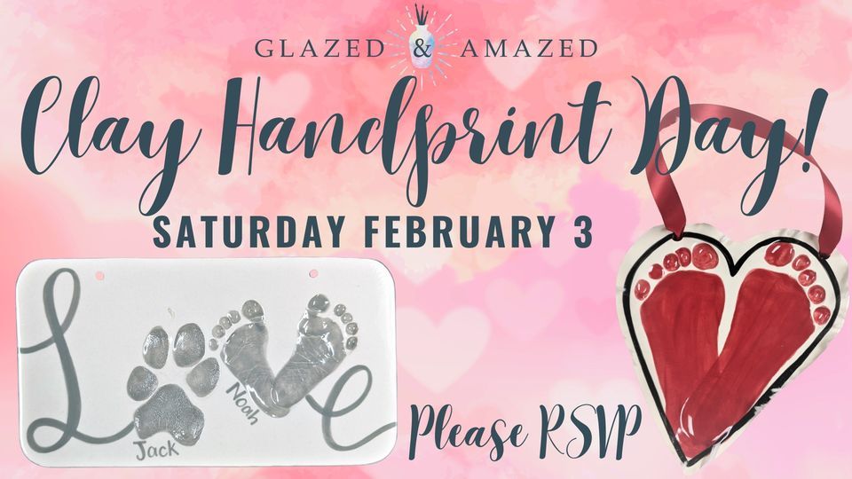 Clay Handprint Day! February 2024, Glazed & Amazed, Edmonds, February 3