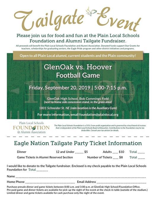 Plain Local Schools Foundation And Alumni Assoc Tailgate Event At