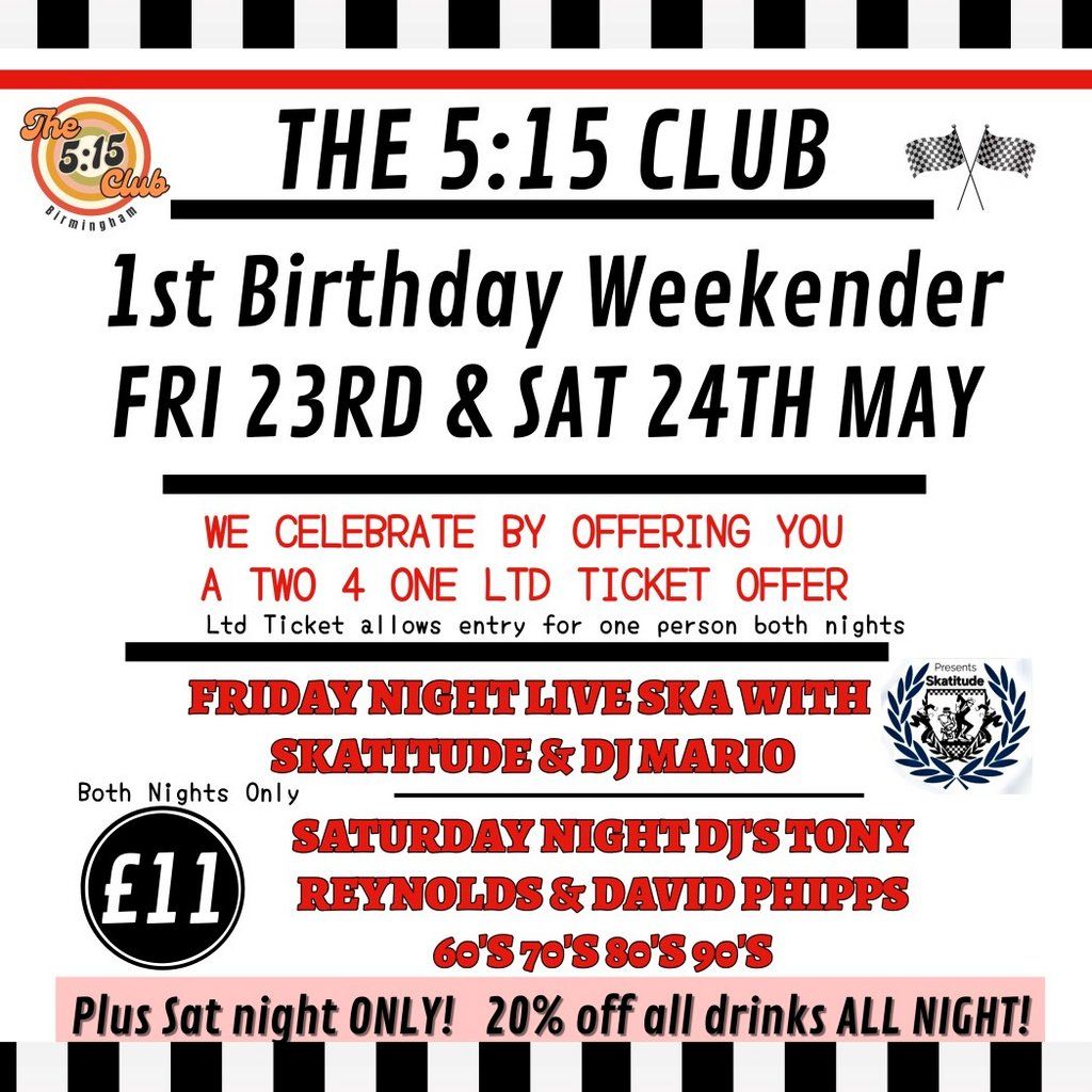 The 5:15 Club Anniversary Two Nights 4 One Weekend Ticket | Event in Birmingham | AllEvents