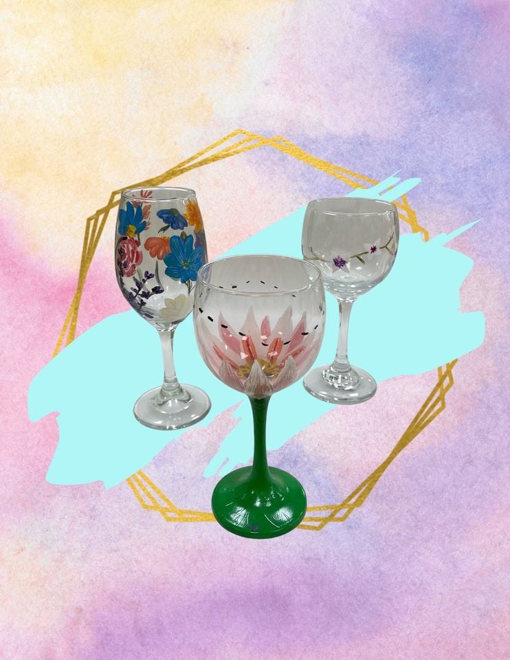 Flower Wine Glass BYOB, Busy Bees Pottery & Arts Studio Merrillville