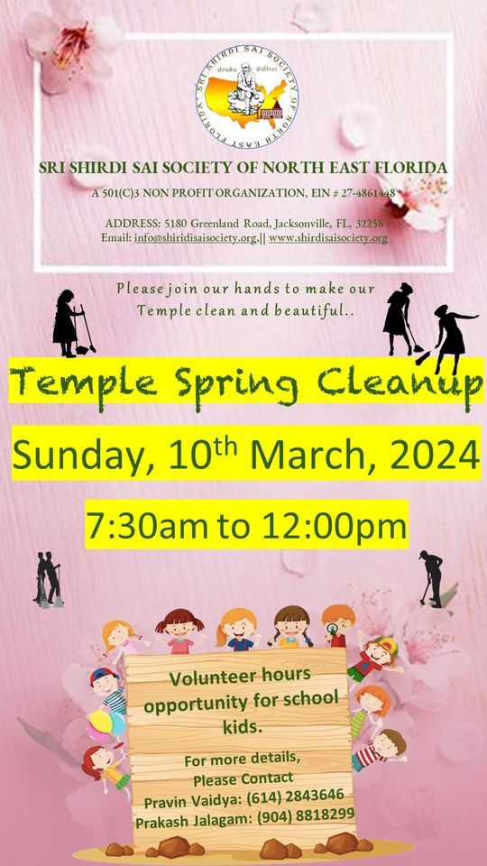 Spring Temple Cleanup Event, Sri Shirdi Sai Society of North East
