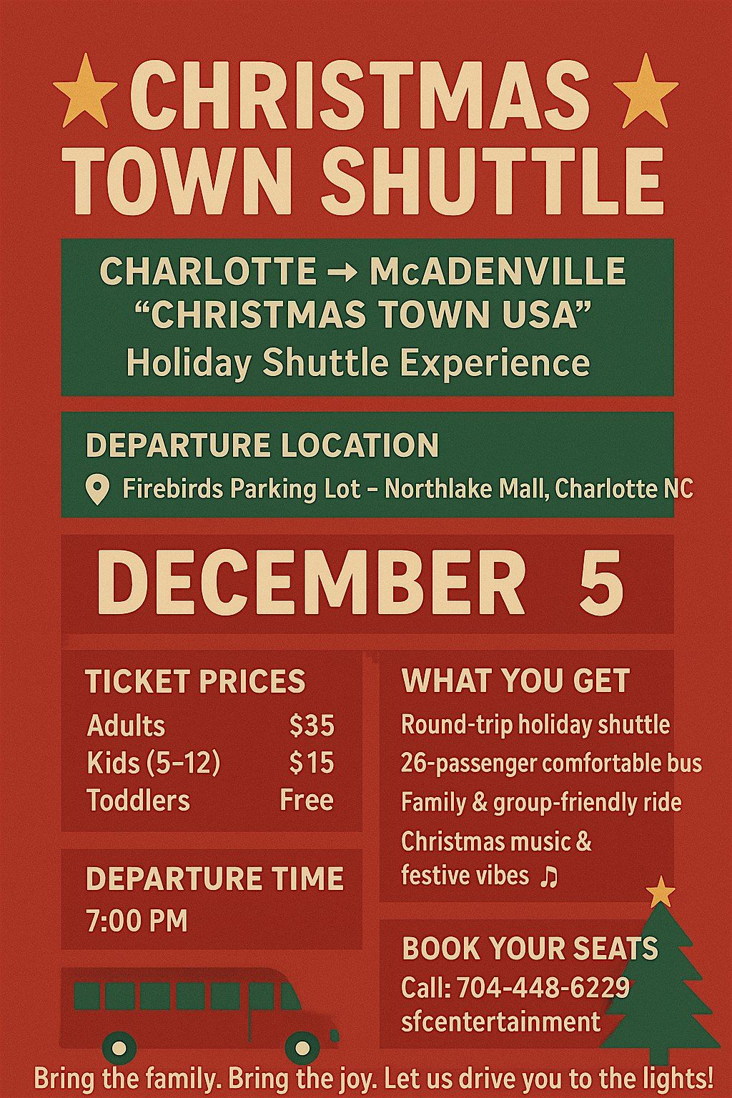 SHUTTLE  BUS TO MCADENVILLE  CHRISTMAS TOWN, 5 December | Event in Charlotte | AllEvents