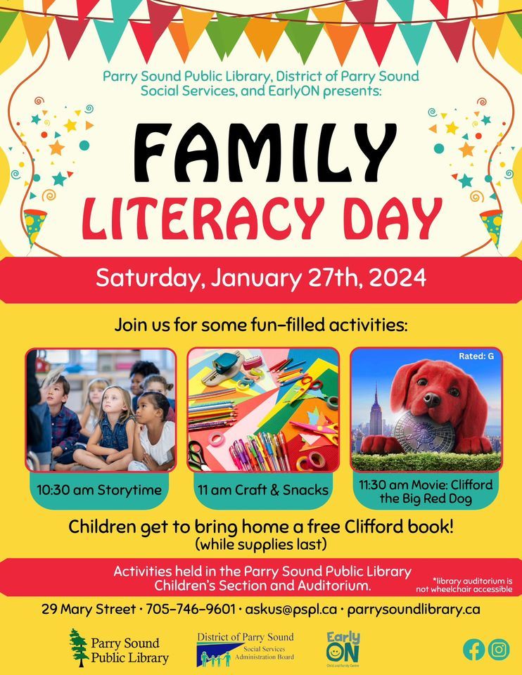 Literacy Event Examples Family Literacy Day!, Parry Sound Public Library, January 27 2024 ...