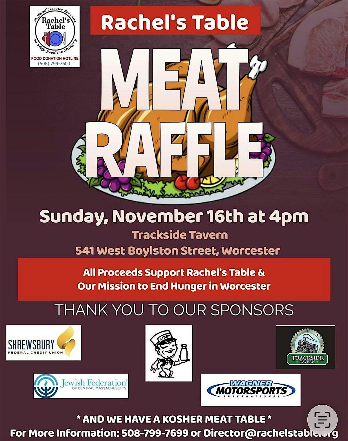 Rachel’s Table Meat Raffle at Trackside Tavern, 16 November | Event in Worcester | AllEvents