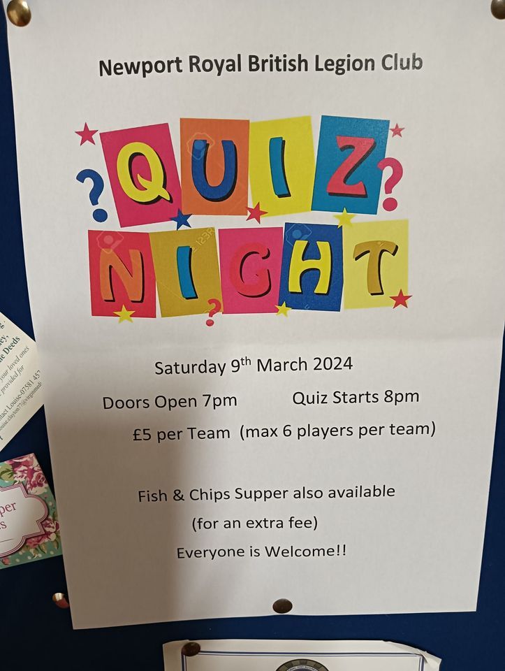 Quiz night at Newport Legion, Audley Road, Newport Shropshire, Telford