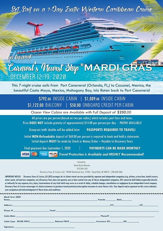 Mardi Gras Cruise on Carnival at Exotic Western Caribbean Cruise, Orlando