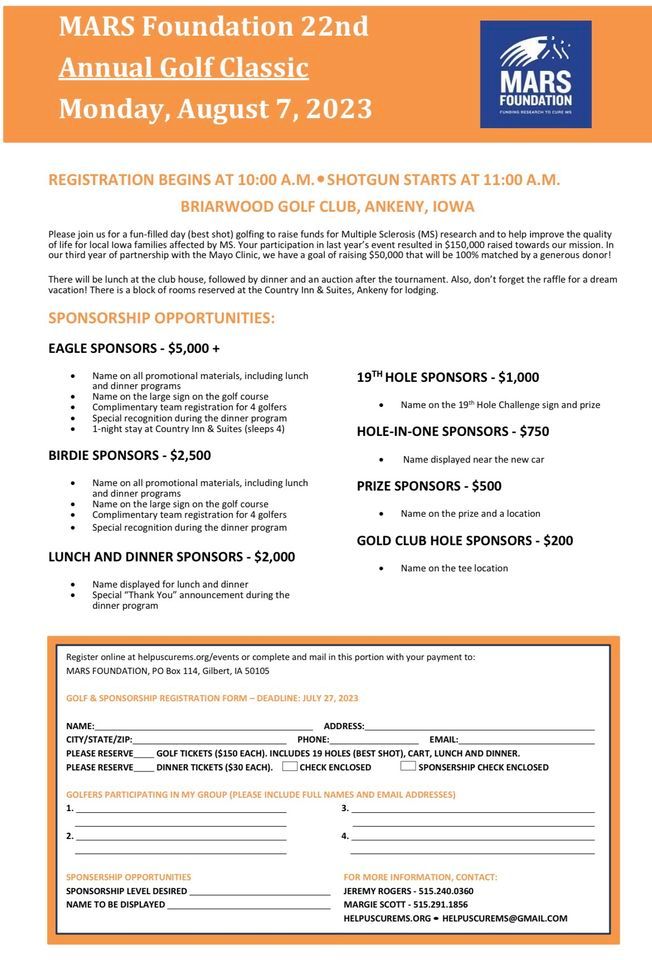MARS Foundation 22nd Annual Golf Classic, Briarwood Golf Course, Ankeny,  August 7 2023 | AllEvents.in