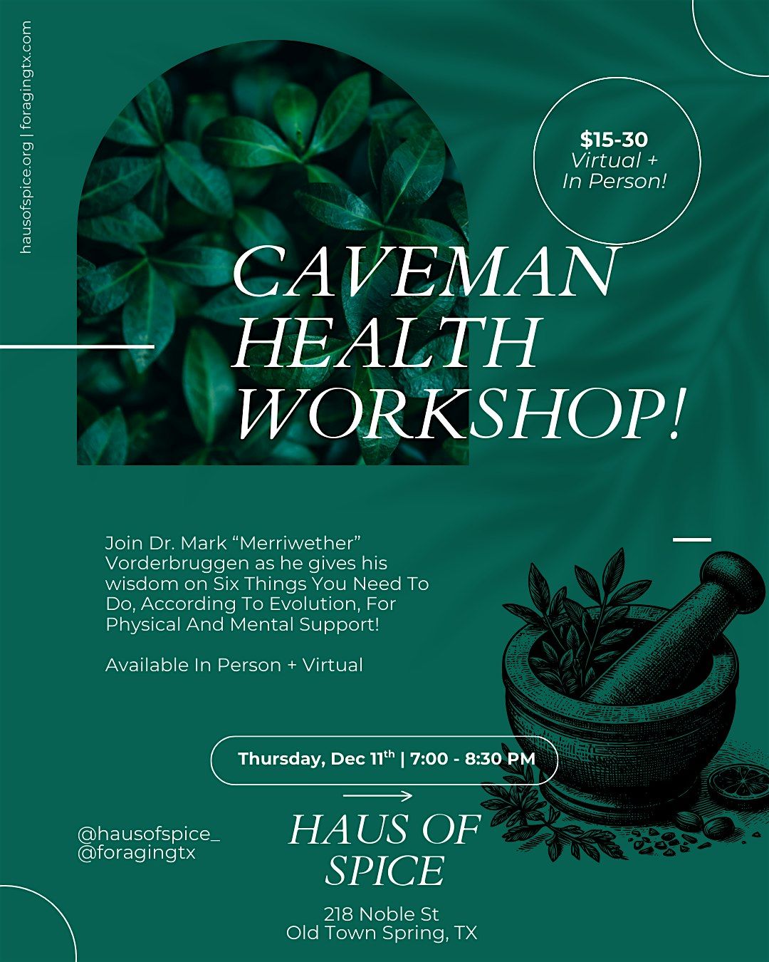 Caveman Health Workshop!, 11 December | Event in Spring | AllEvents