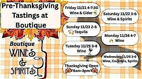 Pre-Thanksgiving Tastings at Boutique -  Multiple days! | Event in Fishkill | AllEvents