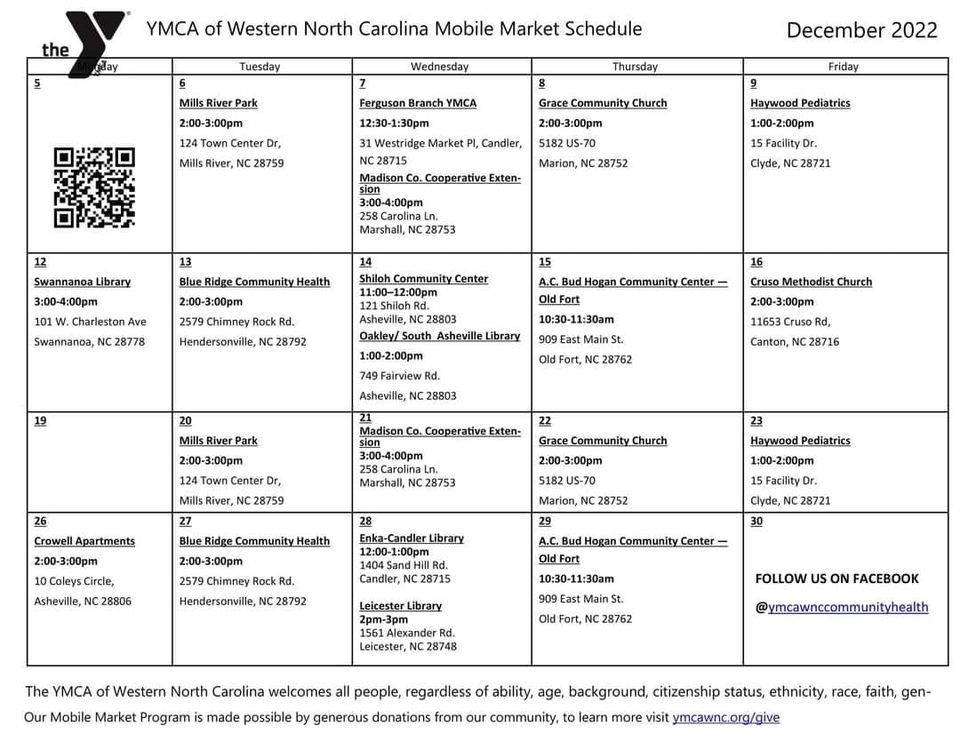 YMCA Food distribution December 16, Cruso United Methodist Church