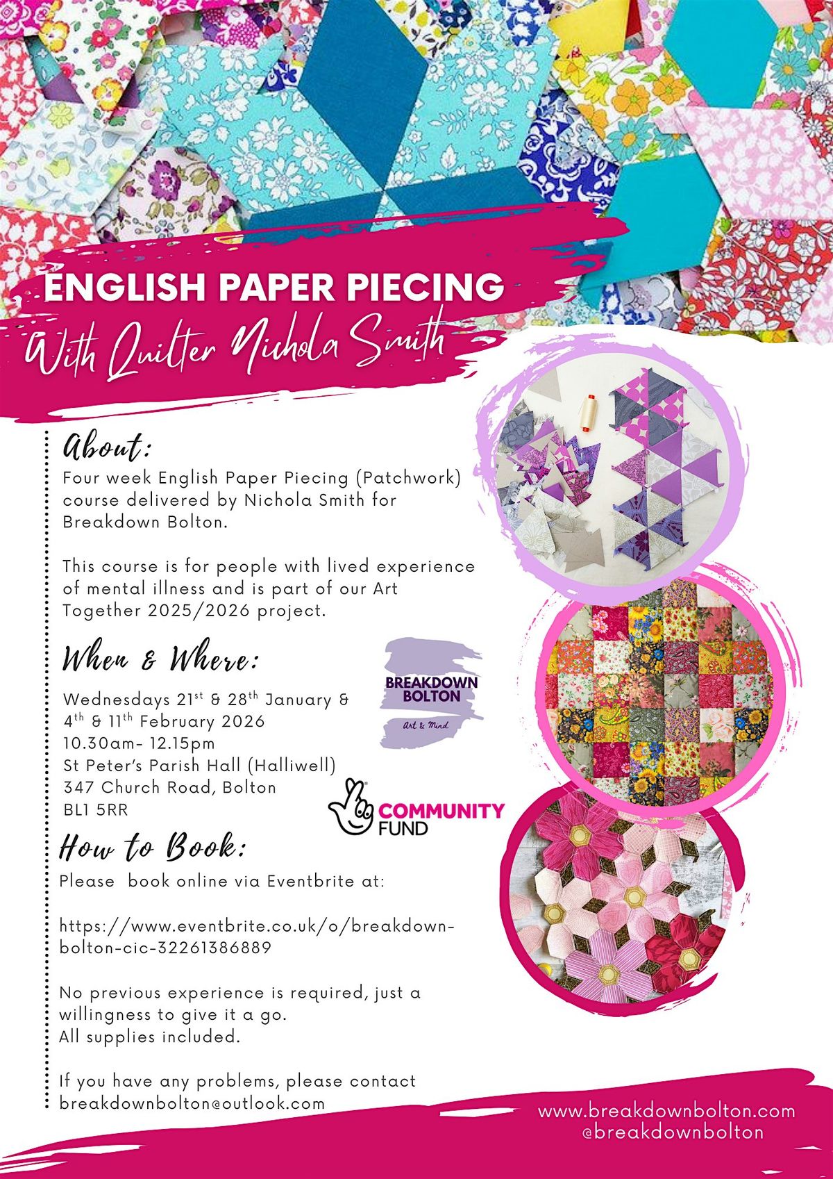 ENGLISH PAPER PIECING: 4 WEEK COURSE  WITH GUEST ARTIST NICHOLA SMITH