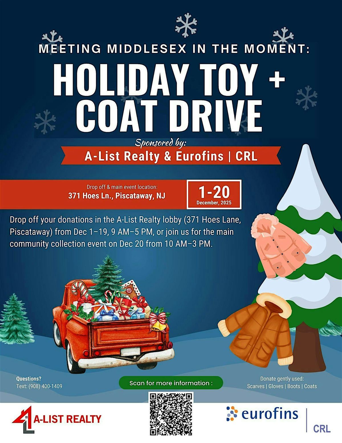 Meeting Middlesex in the Moment: Holiday toy + Coat drive, 20 December | Event in Piscataway | AllEvents