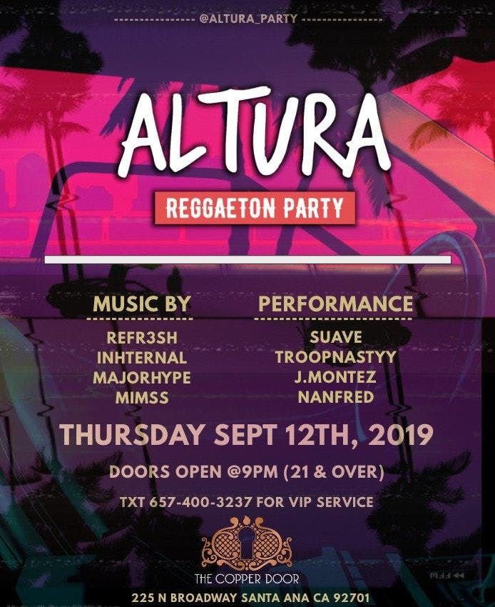 Altura Reggaeton Party 9 12 At The Copper Door Santa Ana