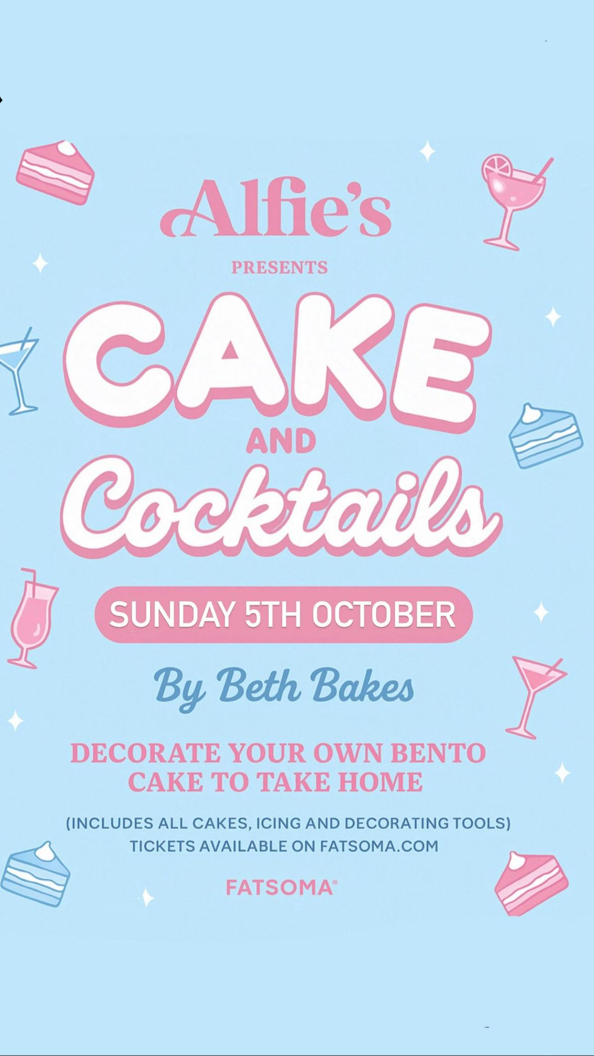 Cakes and cocktails- by Beth Bakes - Alfie’s Bar - SUNDAY 5th October , 5 October | Event in Newcastle Upon Tyne