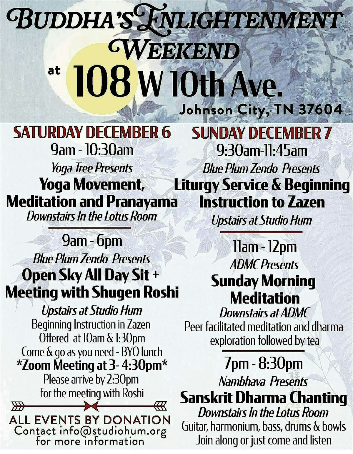 Buddha’s Enlightenment Weekend: Yoga/Meditation/Music/Zen Teacher Meeting, 6 December | Event in Johnson City