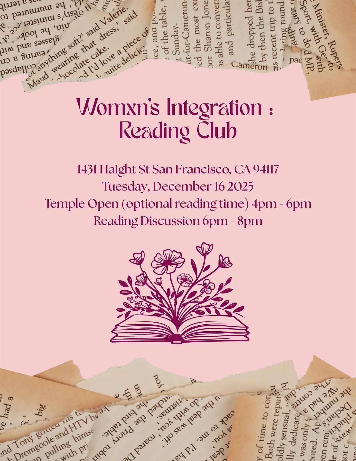 Womxn's Integration: Reading Club, 16 December | Event in San Francisco | AllEvents
