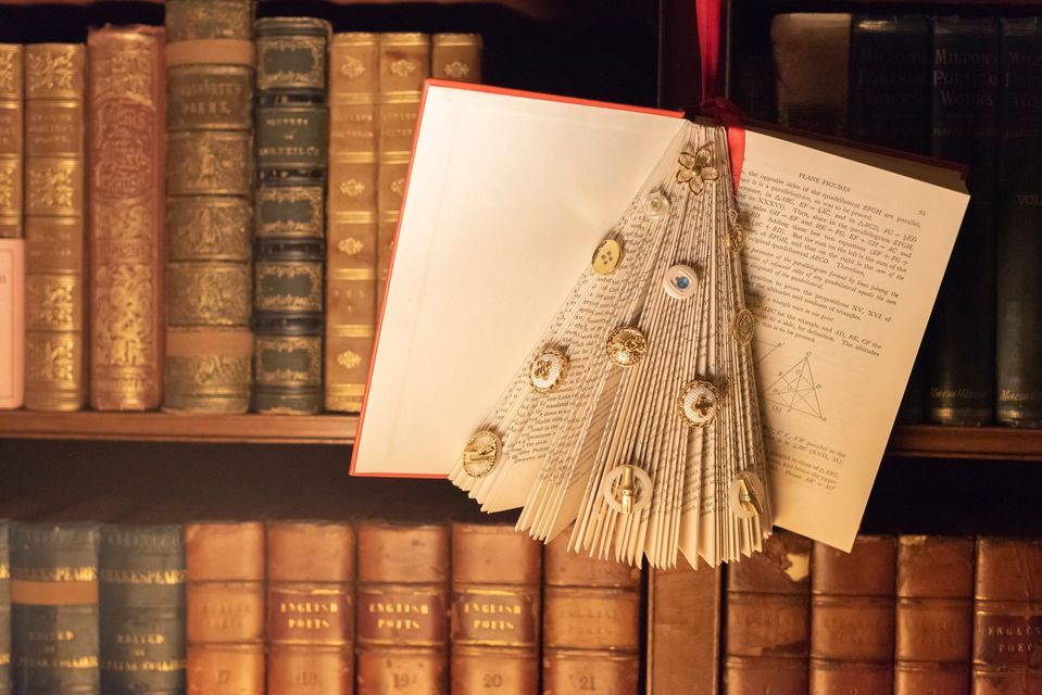 Book folded Christmas tree at Wallington, Wallington Hall