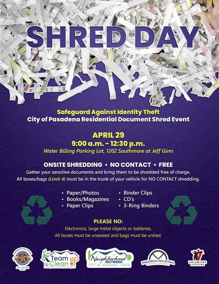 Pasadena Shred Day, 1202 Southmore Ave, Pasadena, TX 775021206, United