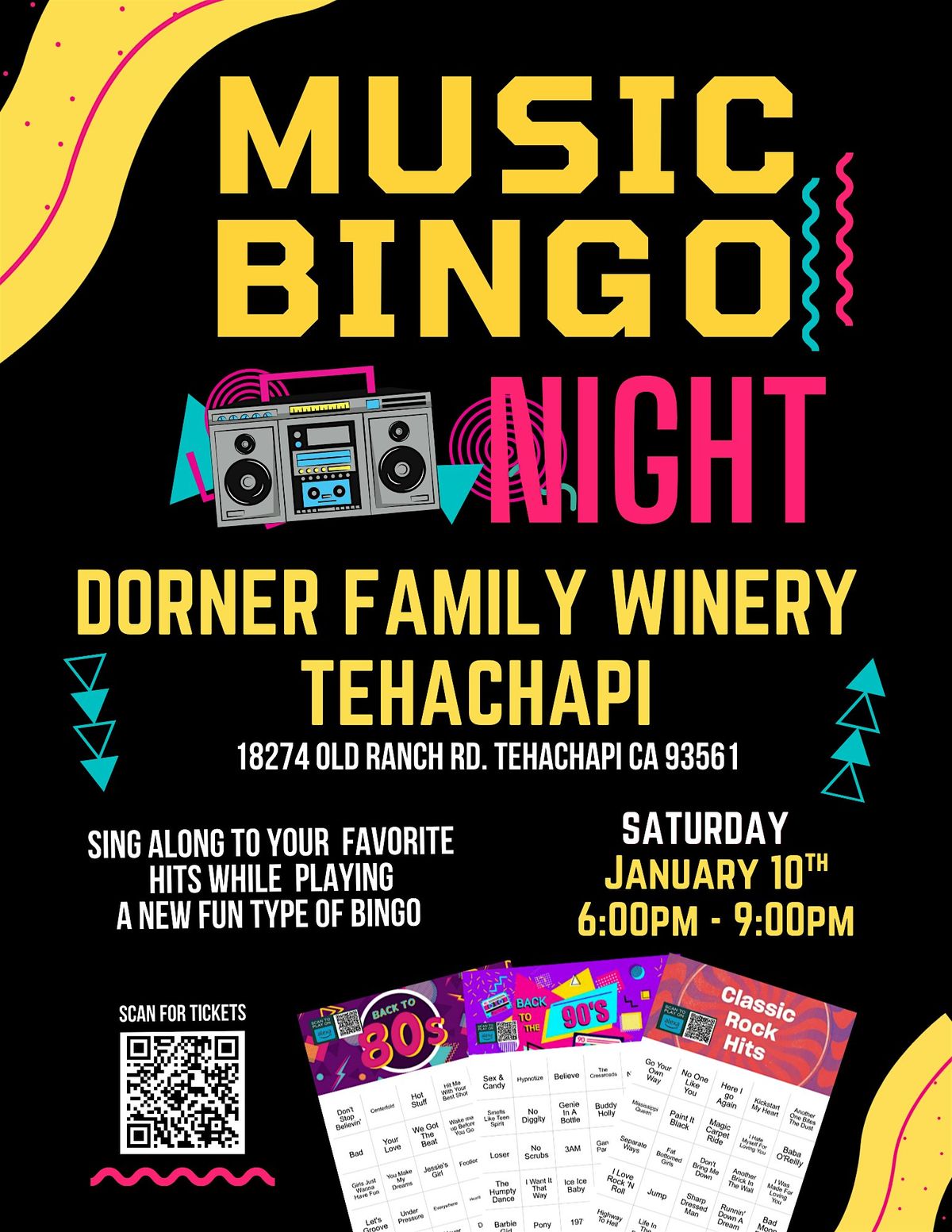 Music Bingo Night @ Dorner Family Vineyard Tehachapi