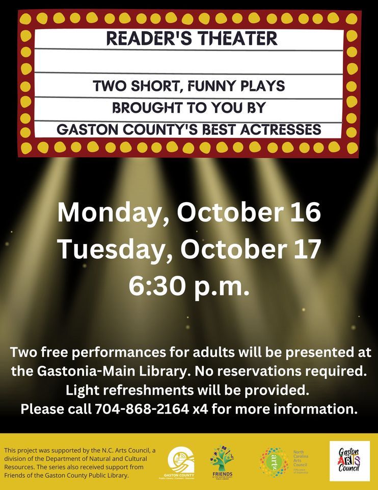 Readers Theater, Gaston County Public Library, Cramerton, 16 October