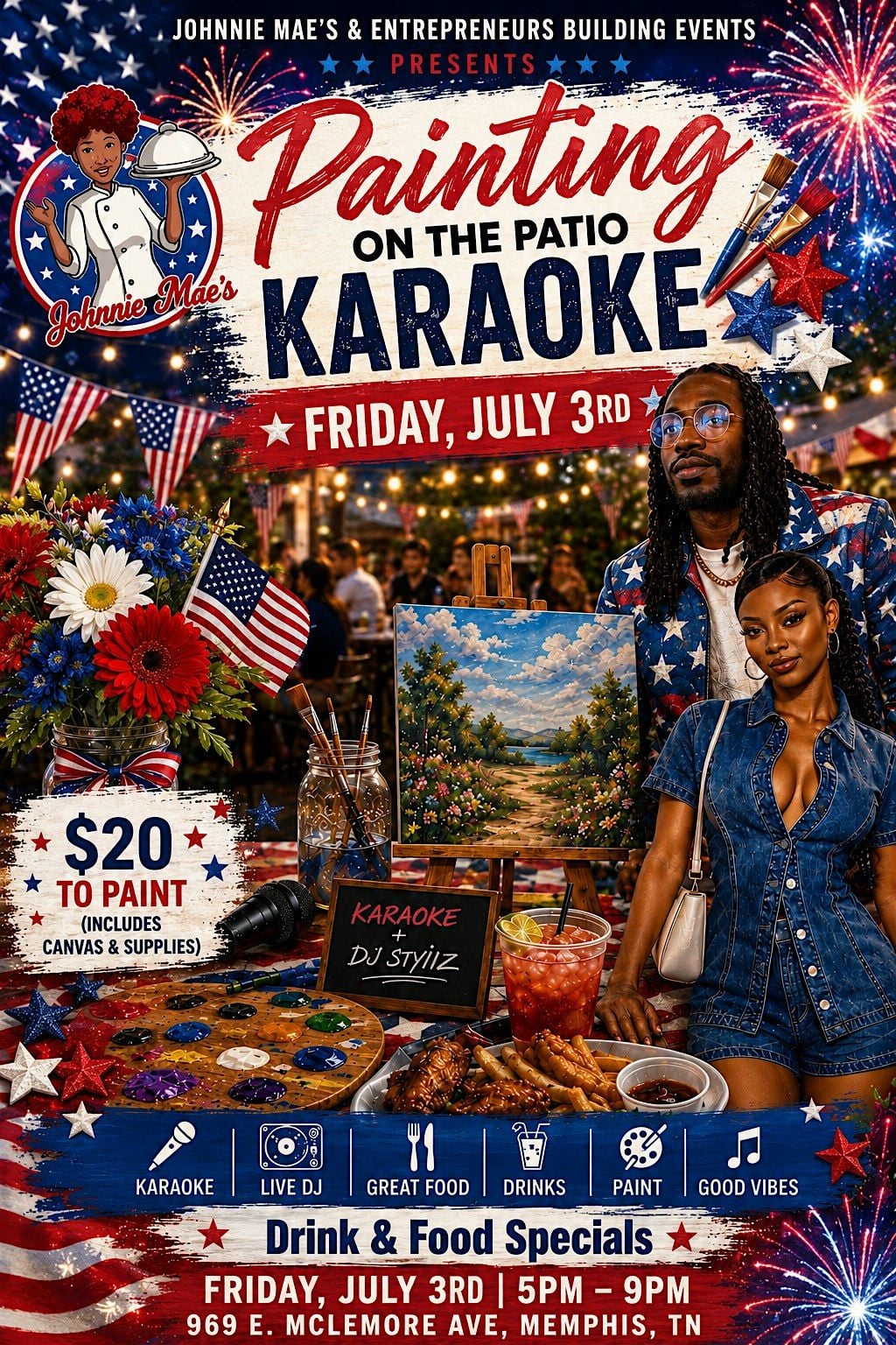 karaoke cafe〜真shin〜✦258✦ショップ看板70×50cm Karaoke Paint & Sip, Johnnie Mae's Soul Cafe, Memphis, 3 July 2026