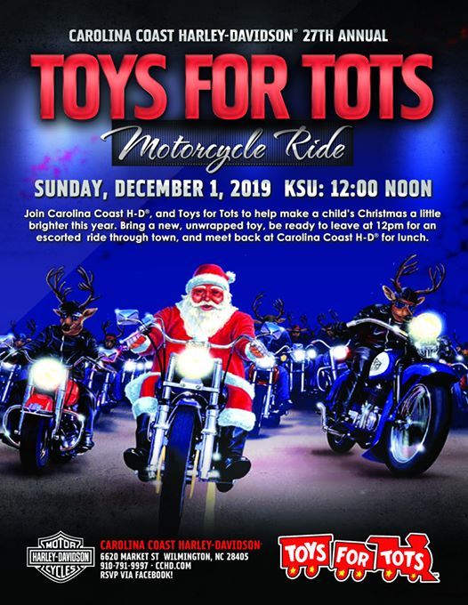 27th Annual Toys For Tots Ride Carolina Coast Harley Davidson Wilmington December 1 2019 Allevents In Christmas Toys For Tots Harley Davison 2021