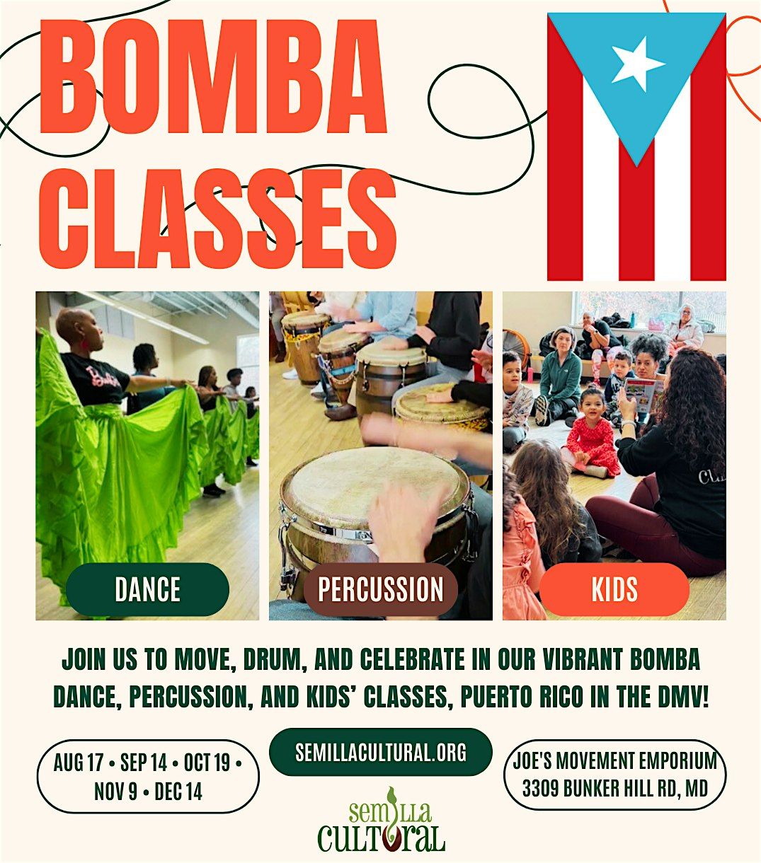 Puerto Rican Bomba Dance Classes DC Metro, Joe's Movement Emporium