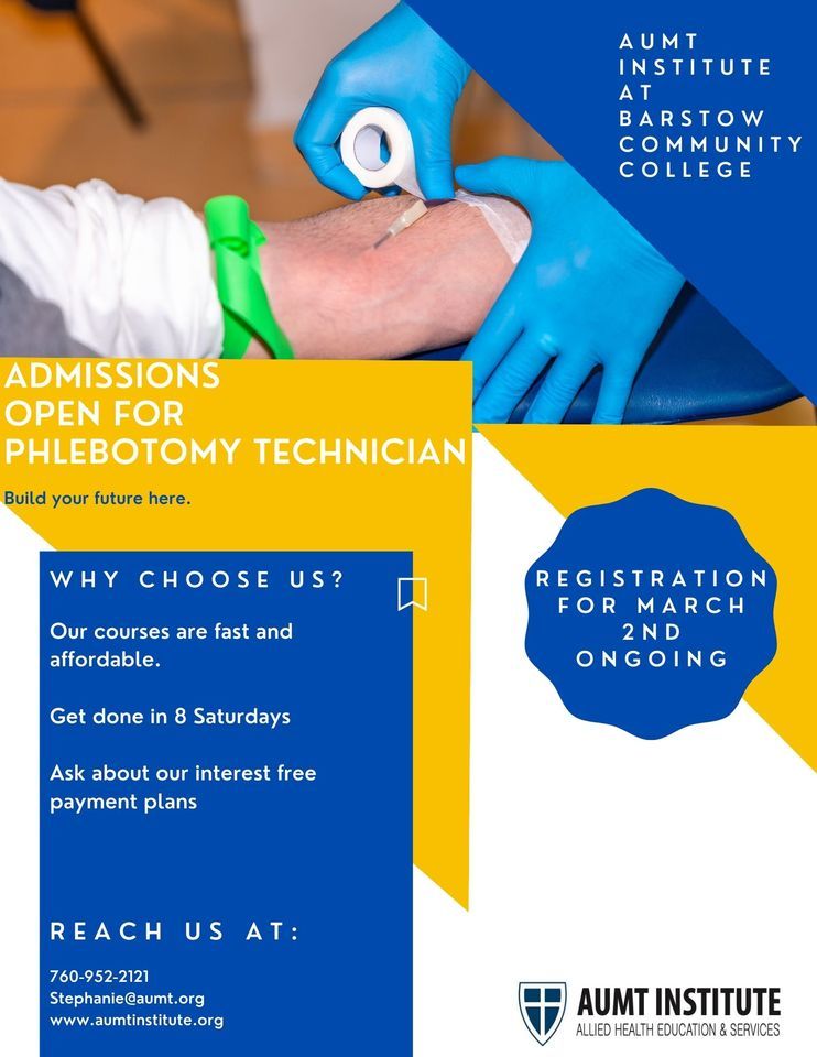 Phlebotomy Technician Course, Barstow Community College, March 2 2024