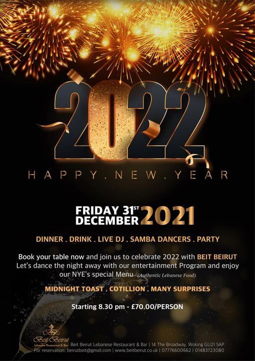 New Years Eve 2022 Events Uk New Year S Eve At Beit Beirut 14 The Broadway Woking Gu21 5ap United Kingdom December 31 To January 1 Allevents In New Years Eve 2022 Events Uk New Year S Eve At Beit Beirut 14 The Broadway Woking Gu21 5ap United Kingdom December 31 To January 1 Allevents In