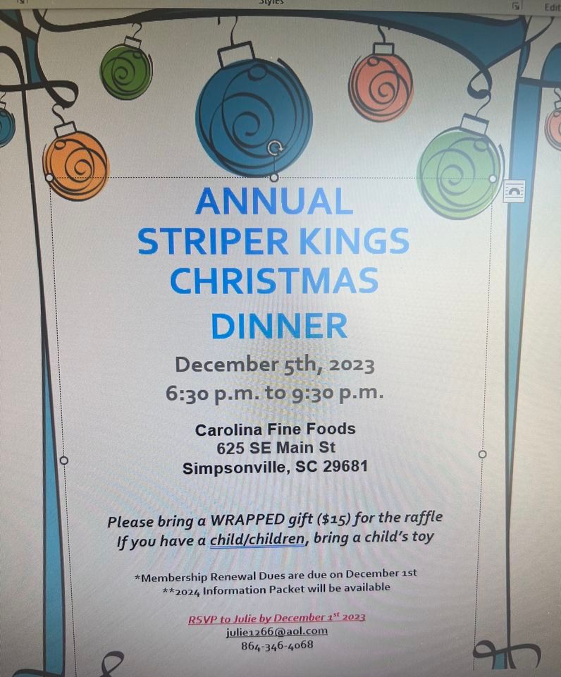 2023 Striper Kings Christmas Dinner, 625 SE Main St, Simpsonville, SC