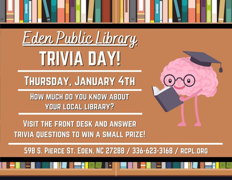 Eden Library - Trivia Day, Eden Public Library, 4 January 2024 | AllEvents