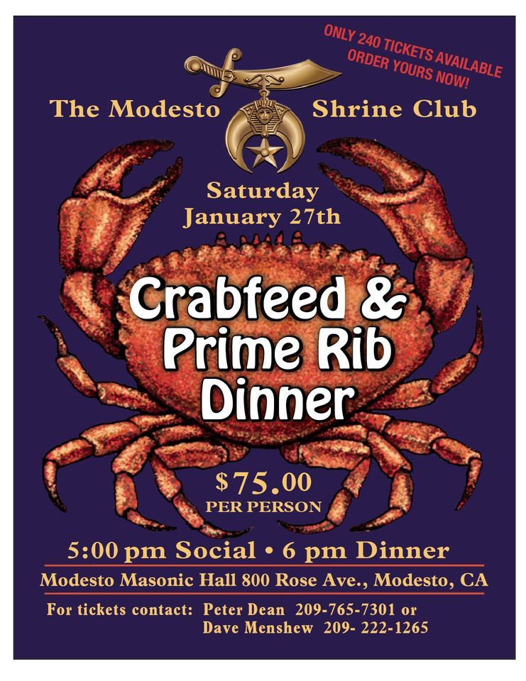 Modesto Shrine Club Crab Feed and Prime Rib, 800 Rose Avenue, Modesto