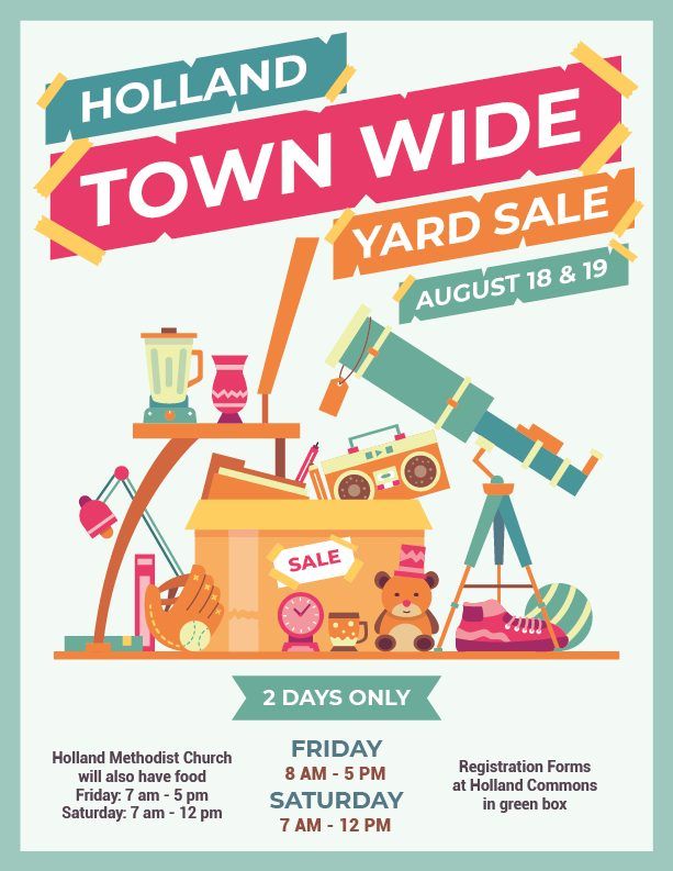 Holland Town Wide Yard Sale, Town of Holland Indiana, August 18 to
