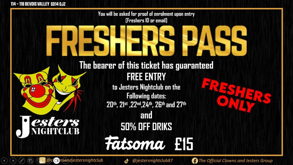 Jesters Freshers Pass, 20 September | Event in Southampton | AllEvents