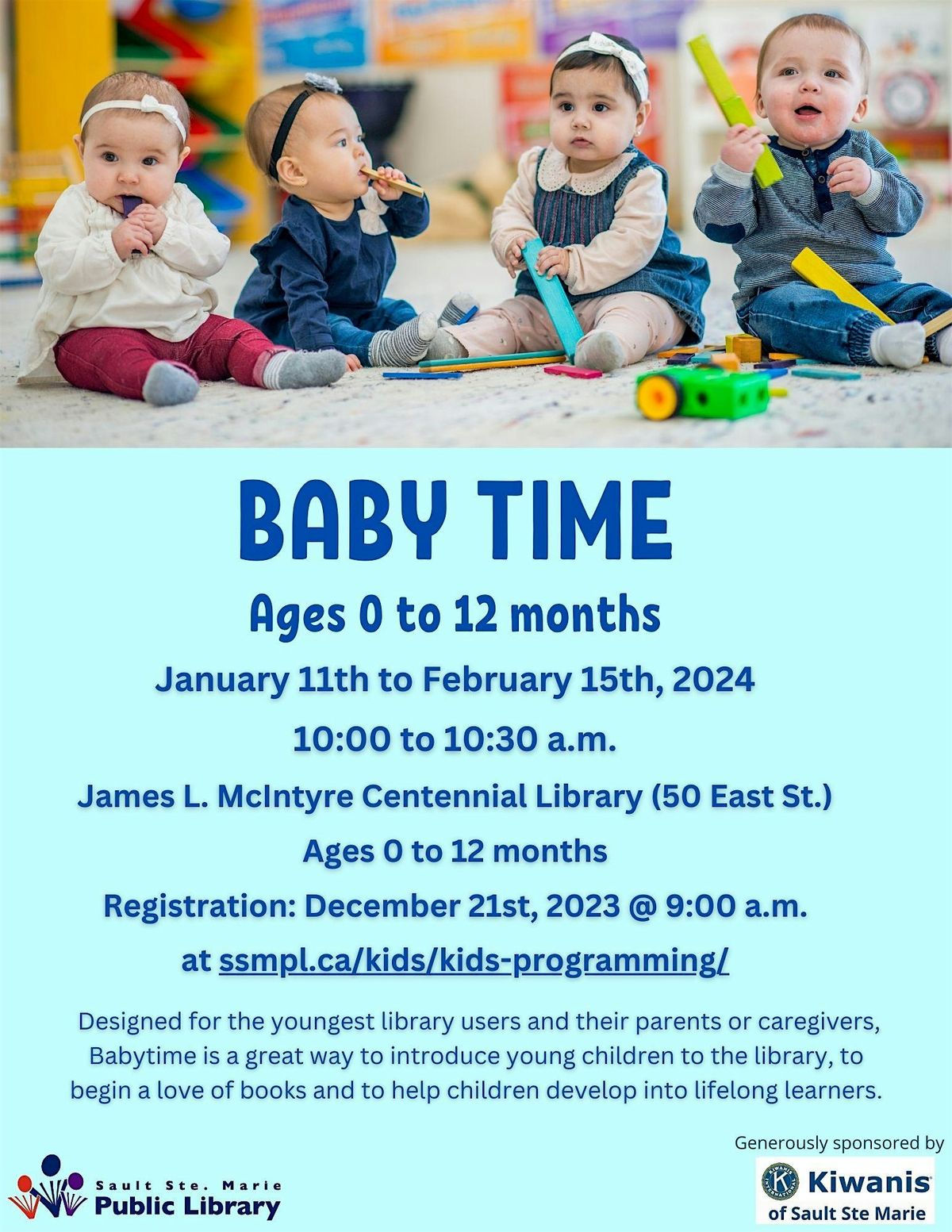 Baby Time - January 2026 - Centennial Library, 8 January | Event in Sault Ste. Marie | AllEvents