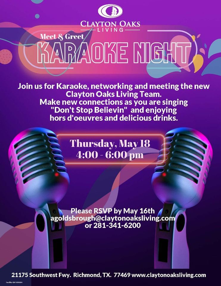 Meet & Greet Karaoke Professional Mixer , Clayton Oaks Senior Living